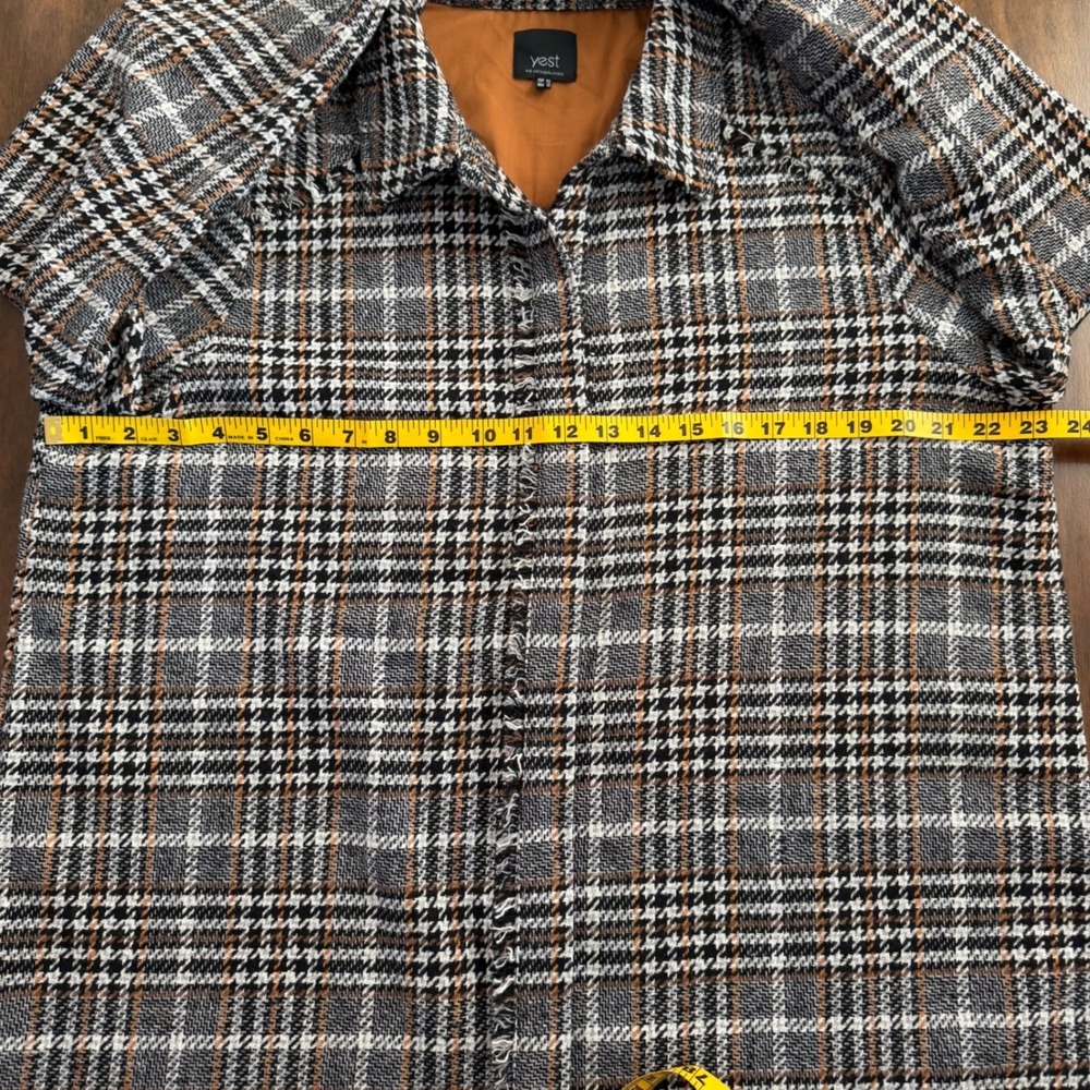 Yest The Netherlands Plaid Shacket Gray Brown Houndstooth Fringe Shirt Jacket 12 - Picture 6 of 10